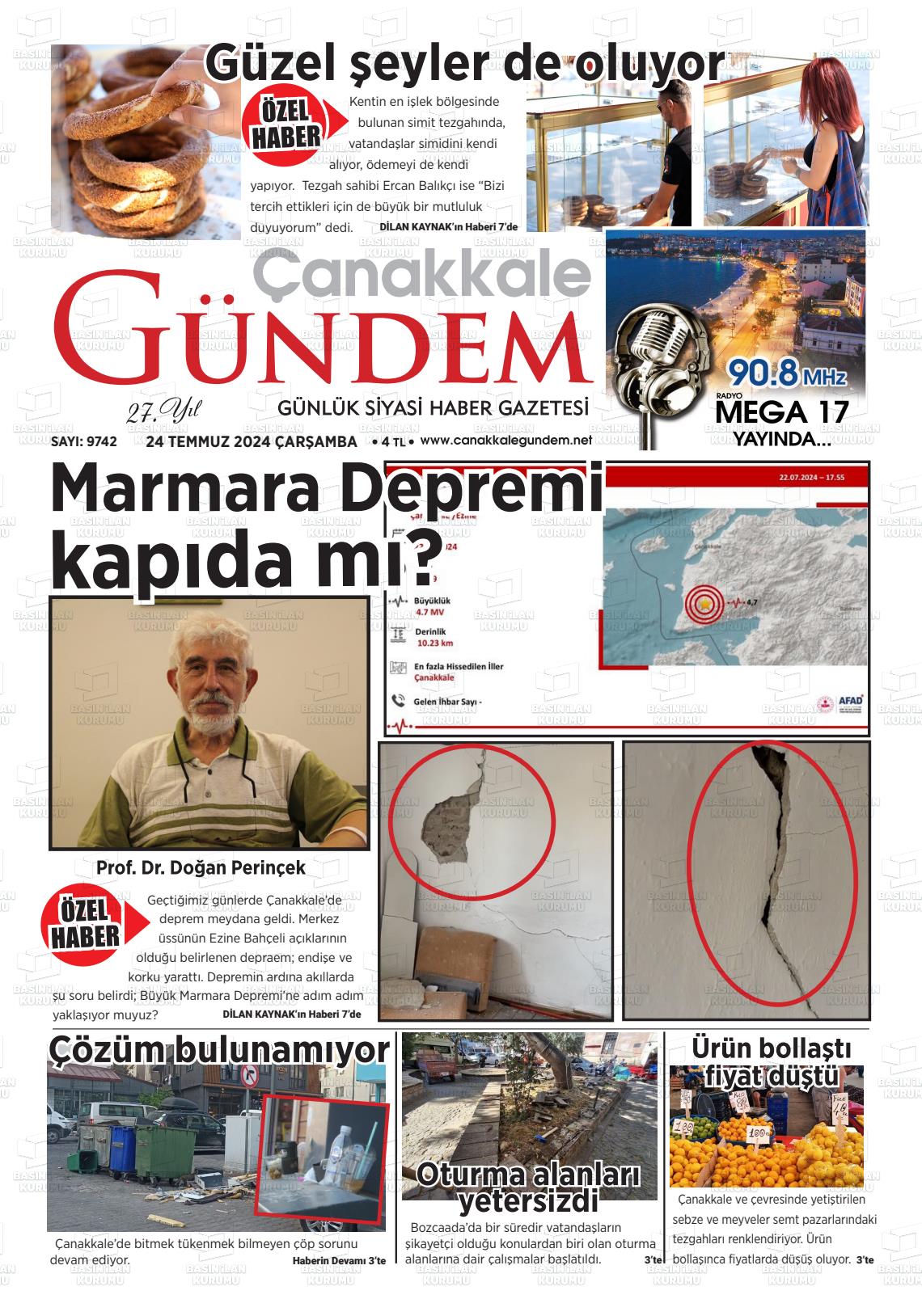 24 Temmuz 2024 Çanakkale Gündem Gazete Manşeti