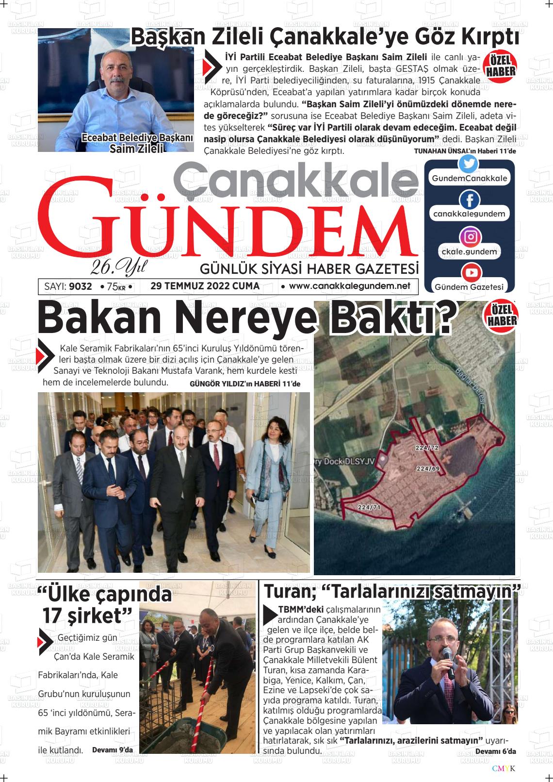 26 Eylül 2022 Çanakkale Gündem Gazete Manşeti