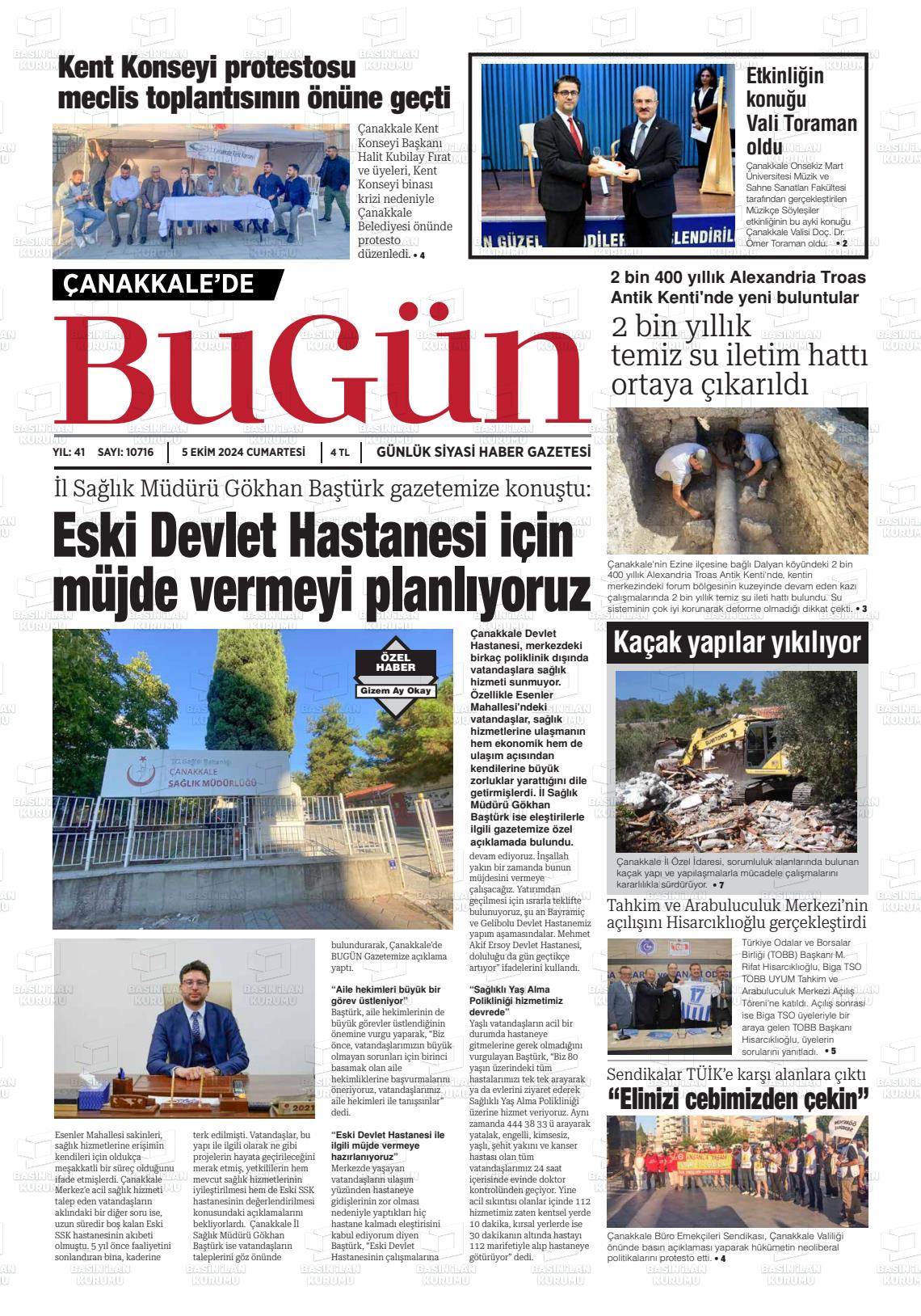 05 Ekim 2024 Çanakkale Olay Gazete Manşeti