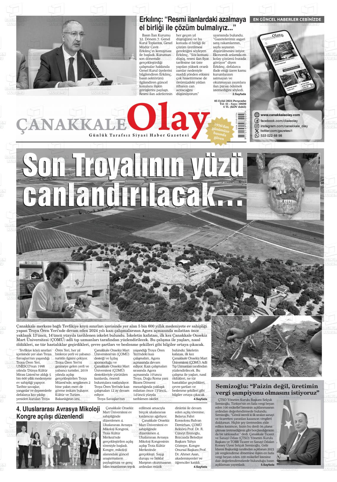 05 Eylül 2024 Çanakkale Olay Gazete Manşeti