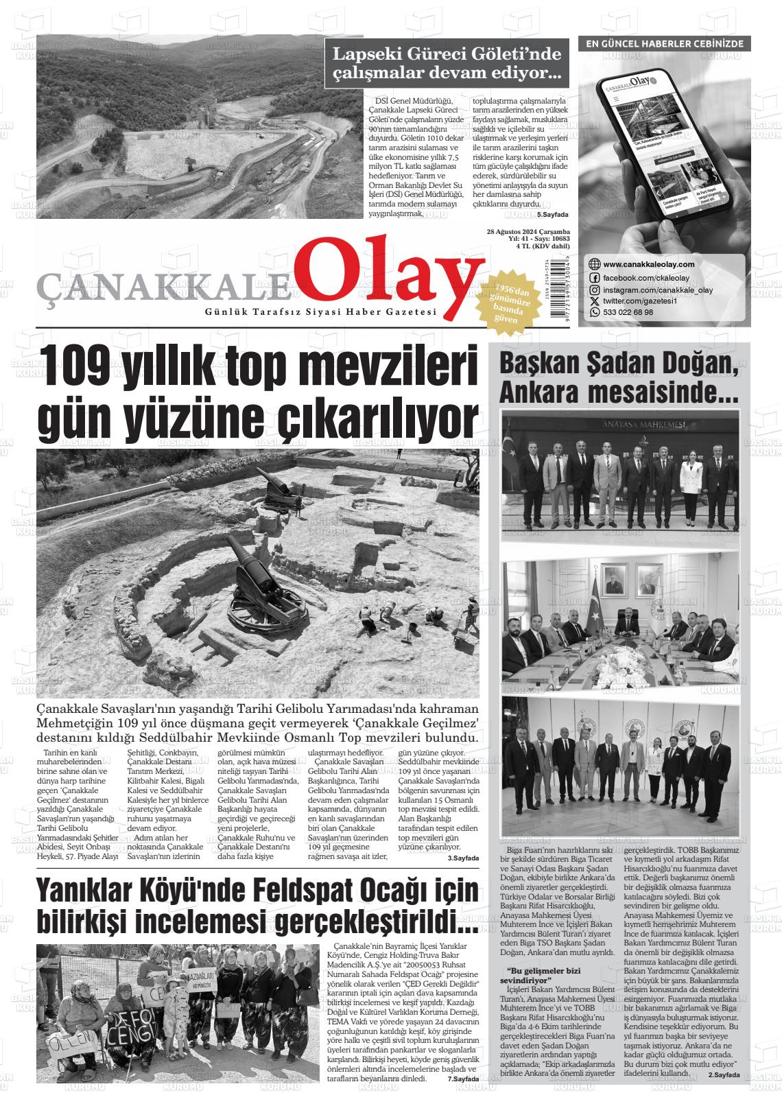 28 Ağustos 2024 Çanakkale Olay Gazete Manşeti