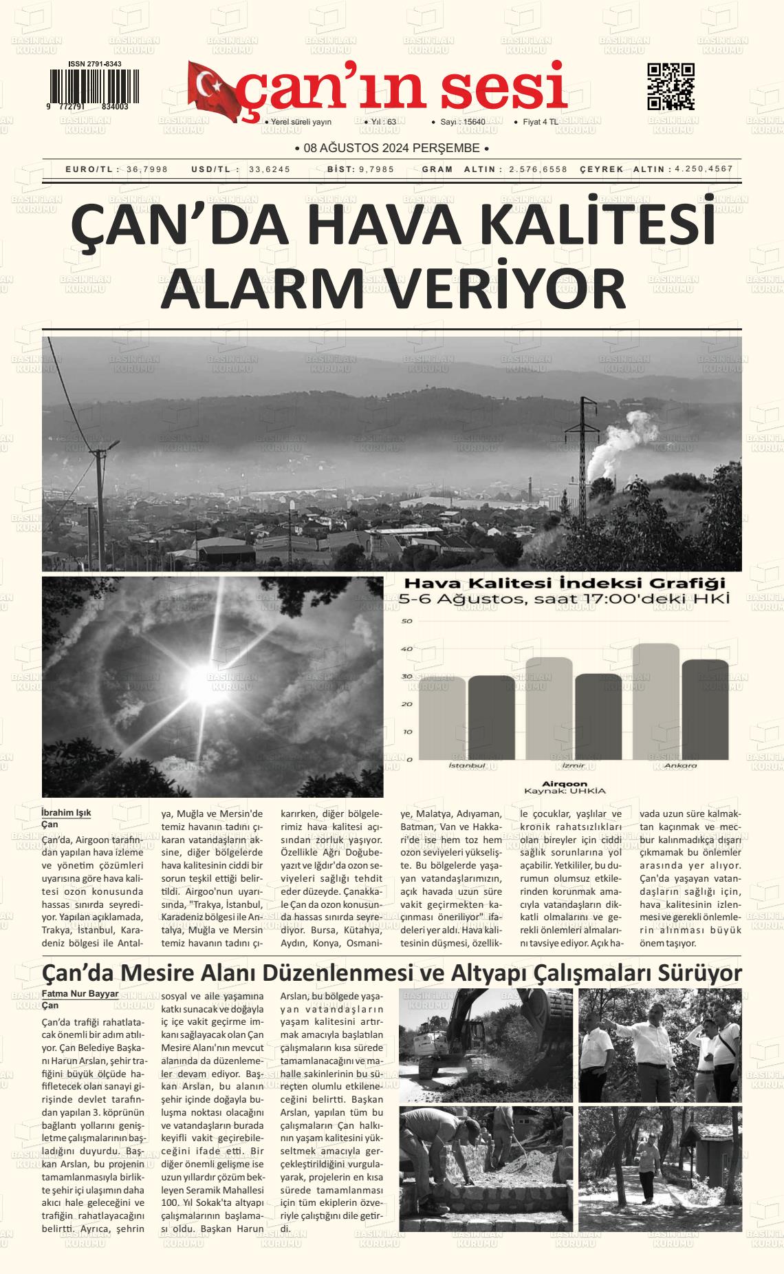 08 Ağustos 2024 Çanın Sesi Gazete Manşeti