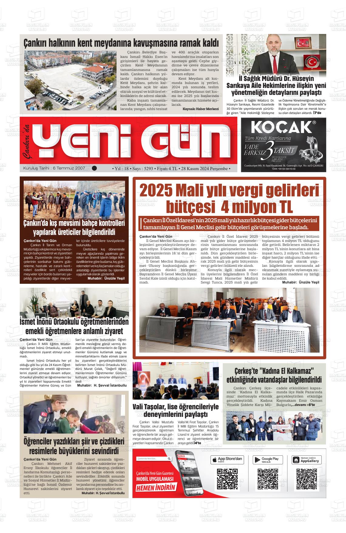 03 Aralık 2024 Çankırıda Yenigün Gazete Manşeti