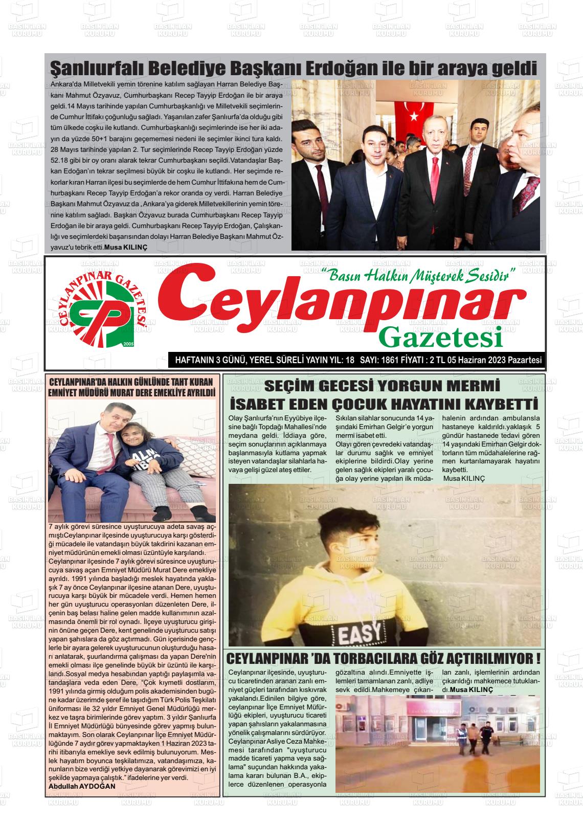 05 Haziran 2023 Ceylanpınar Gazete Manşeti