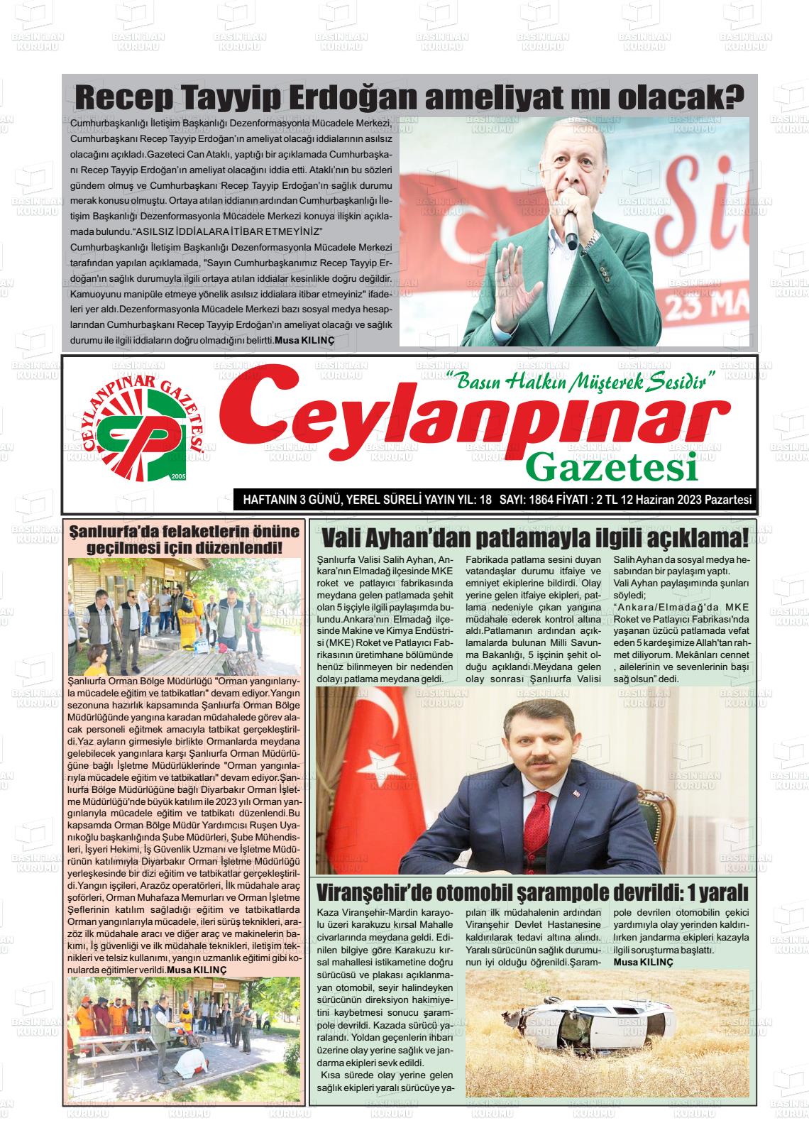 12 Haziran 2023 Ceylanpınar Gazete Manşeti