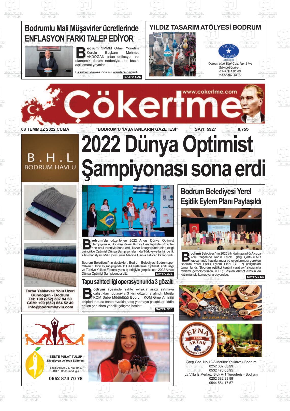 08 Temmuz 2022 Çökertme Gazete Manşeti