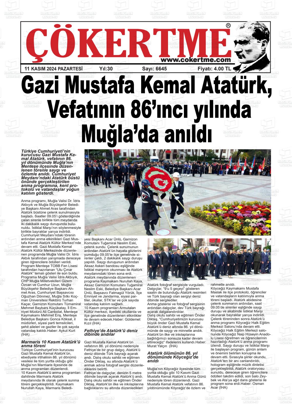 11 Kasım 2024 Çökertme Gazete Manşeti