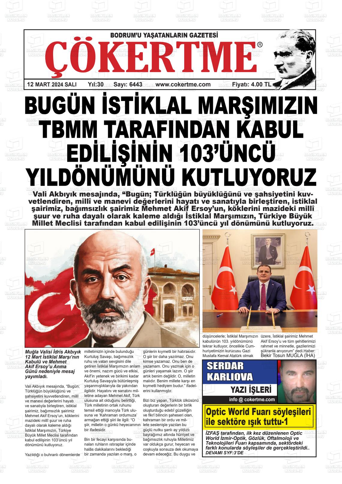 12 Mart 2024 Çökertme Gazete Manşeti