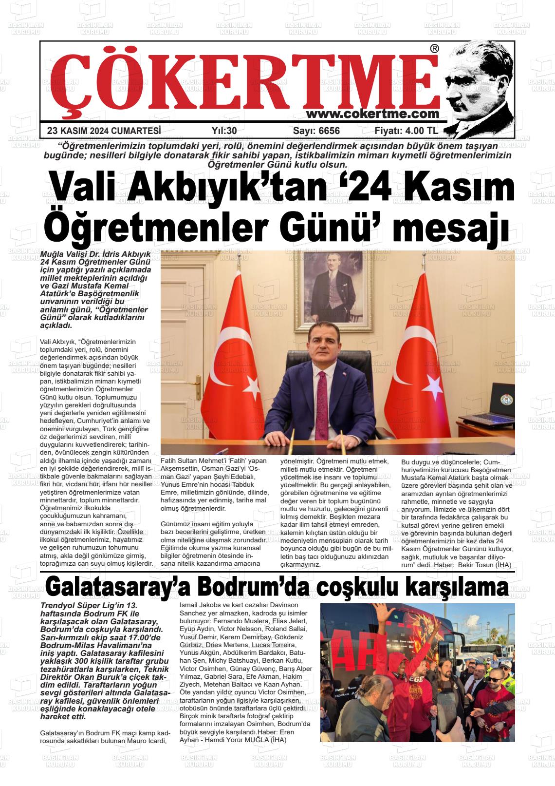 23 Kasım 2024 Çökertme Gazete Manşeti