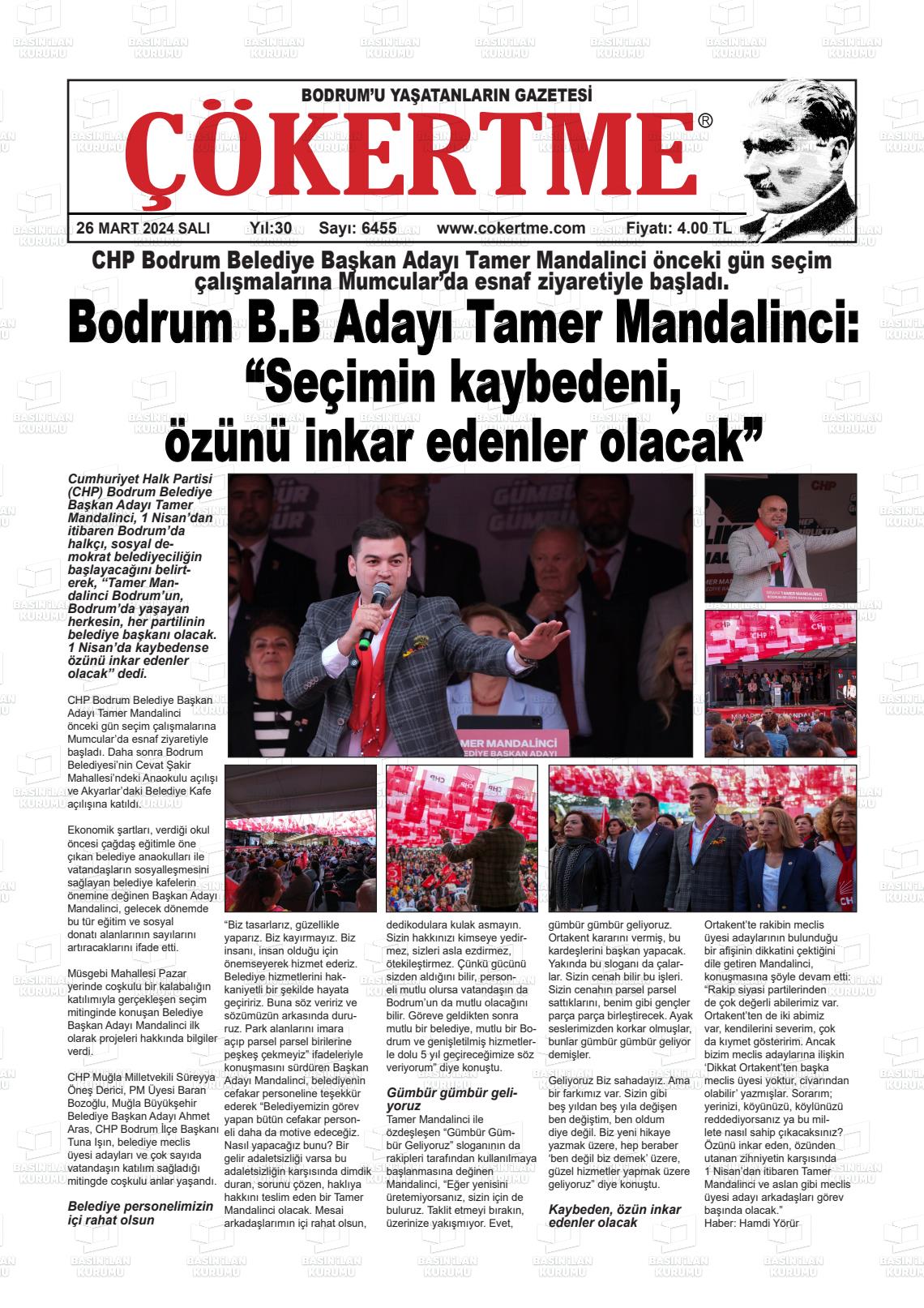 26 Mart 2024 Çökertme Gazete Manşeti