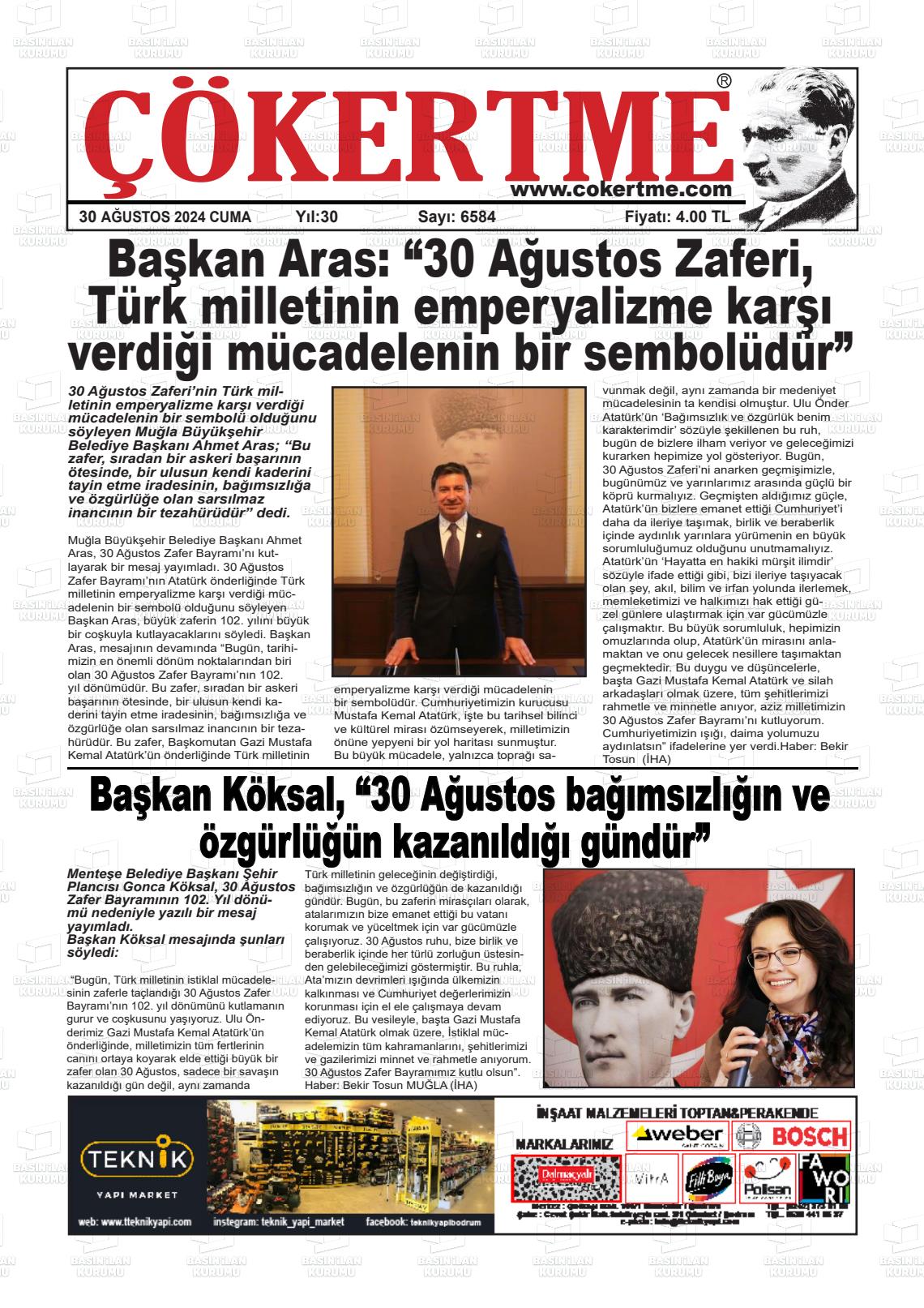 30 Ağustos 2024 Çökertme Gazete Manşeti