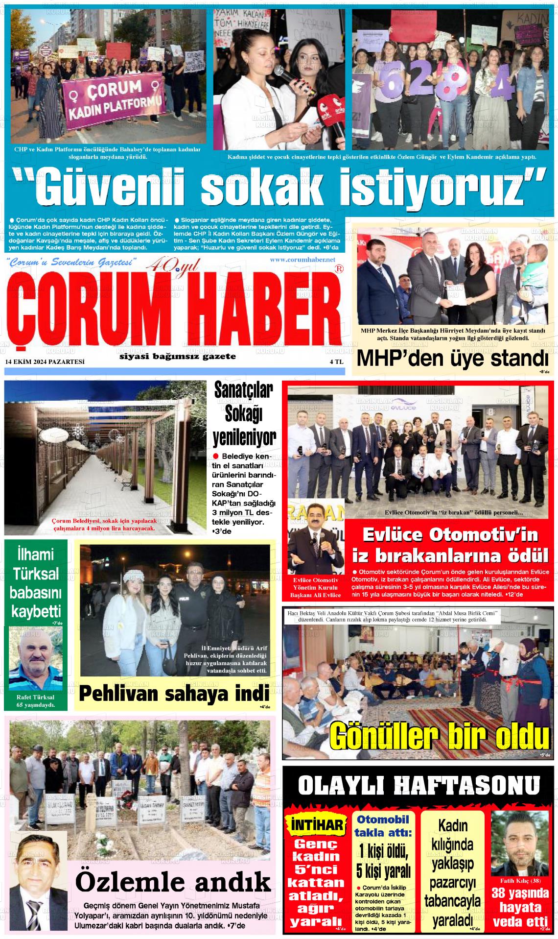 14 Ekim 2024 Çorum Haber Gazete Manşeti