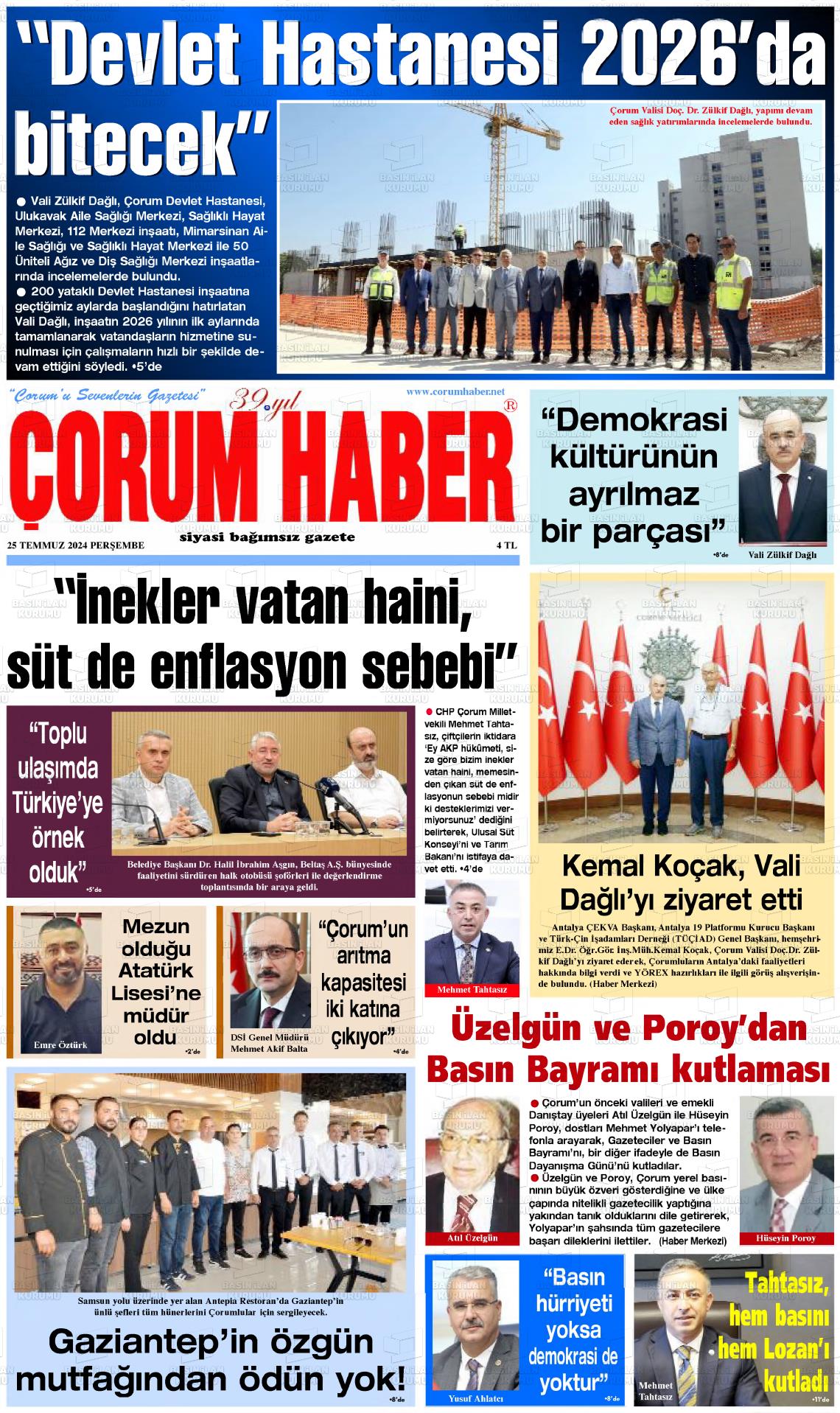 25 Temmuz 2024 Çorum Haber Gazete Manşeti