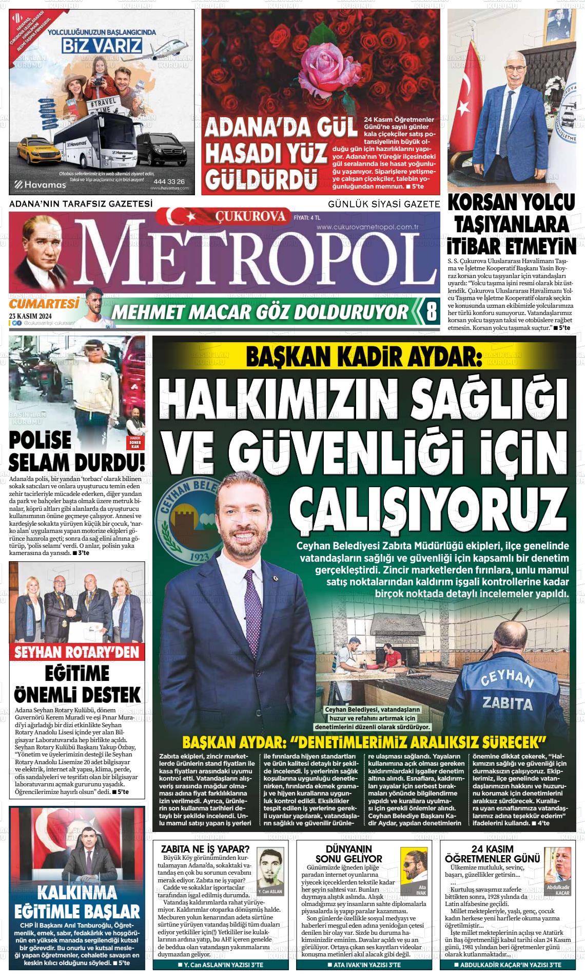 23 Kasım 2024 Çukurova Metropol Gazete Manşeti