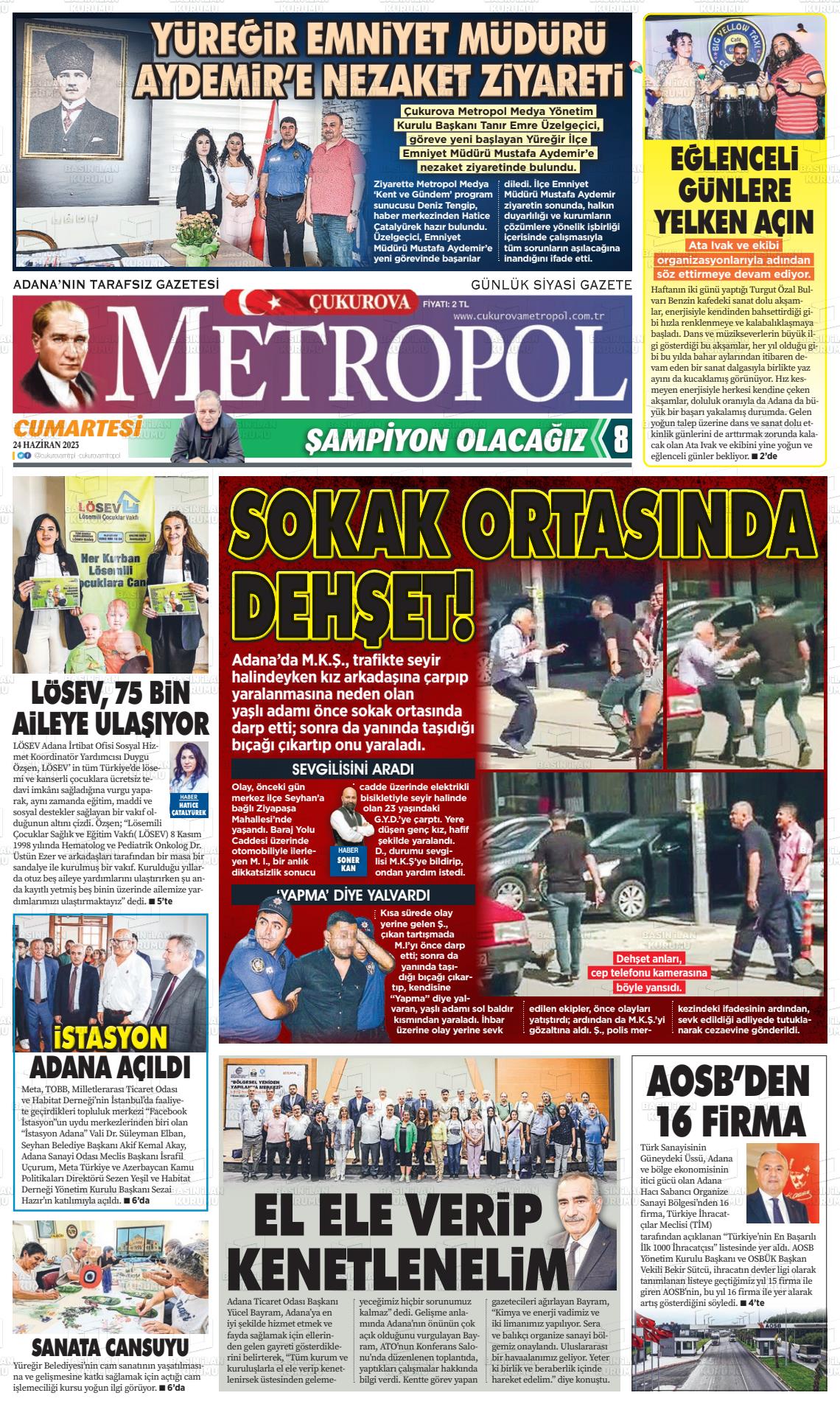 24 Haziran 2023 Çukurova Metropol Gazete Manşeti