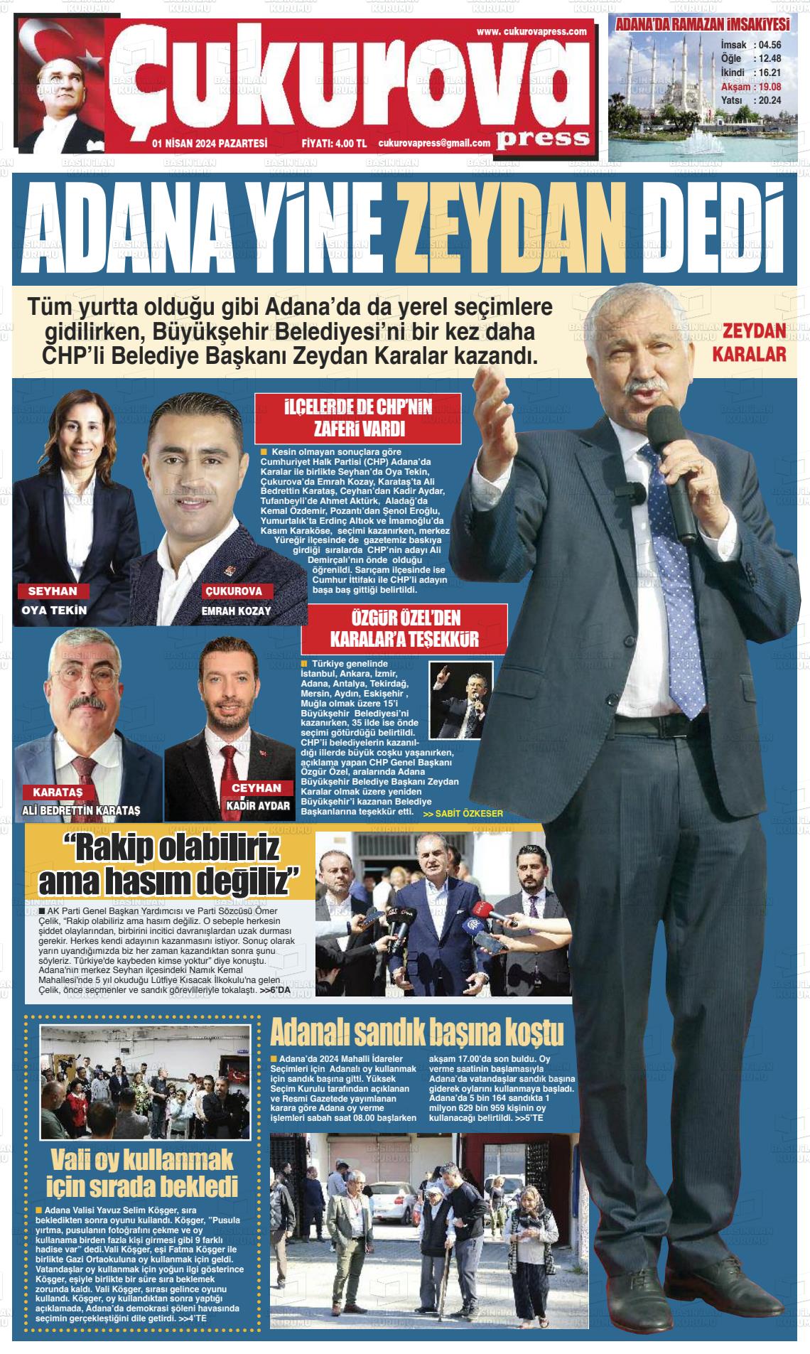 01 Nisan 2024 Çukurova Press Gazete Manşeti