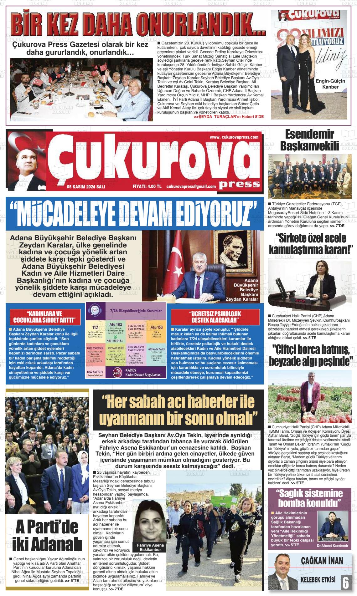 05 Kasım 2024 Çukurova Press Gazete Manşeti