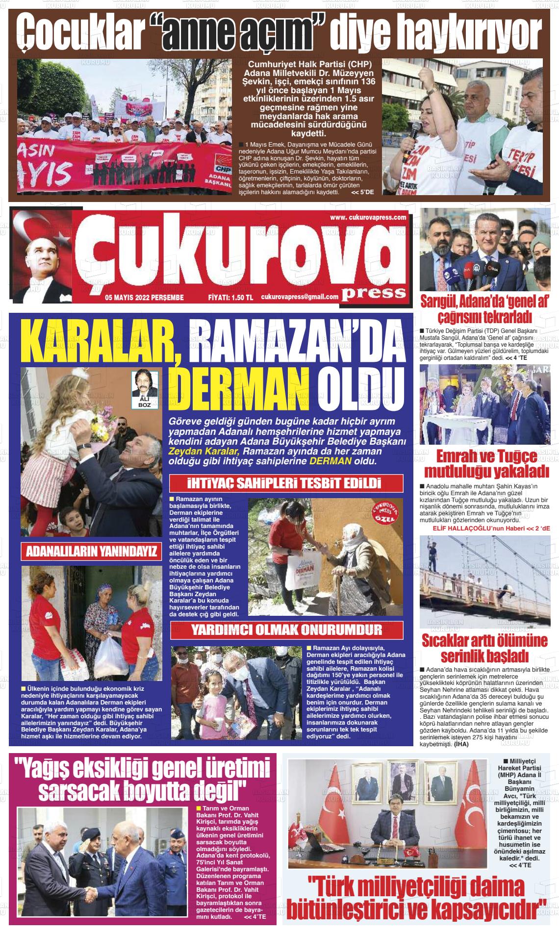 05 Mayıs 2022 Çukurova Press Gazete Manşeti