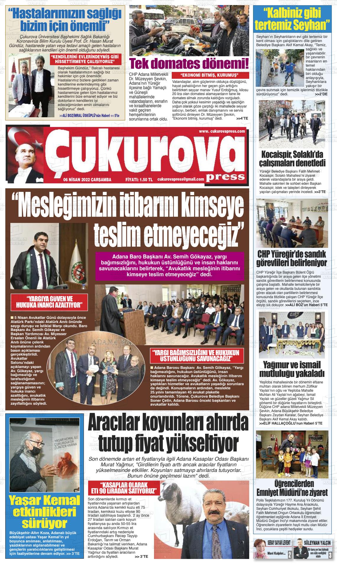 06 Nisan 2022 Çukurova Press Gazete Manşeti