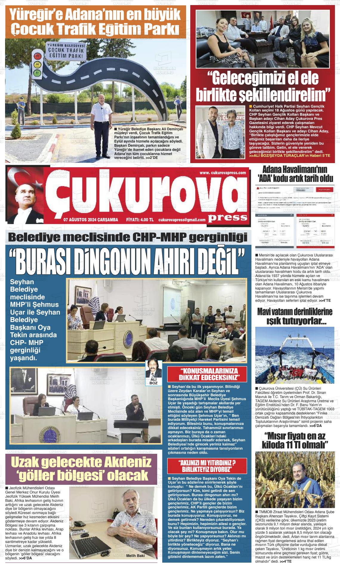 07 Ağustos 2024 Çukurova Press Gazete Manşeti