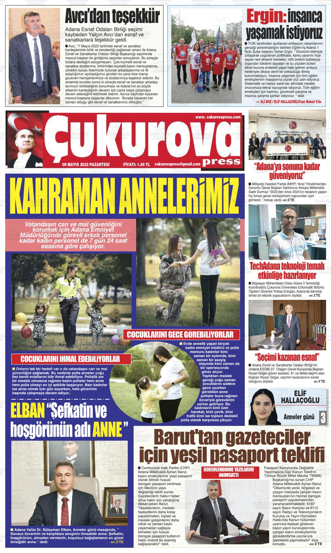 09 Mayıs 2022 Çukurova Press Gazete Manşeti