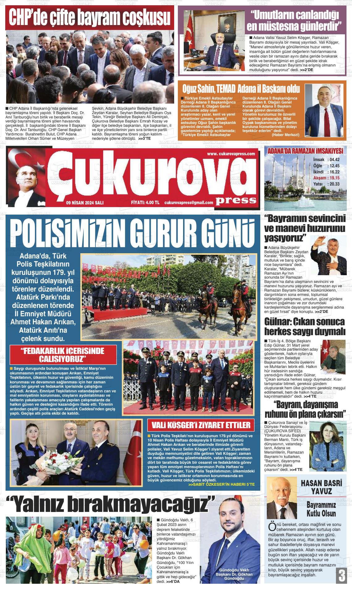 09 Nisan 2024 Çukurova Press Gazete Manşeti