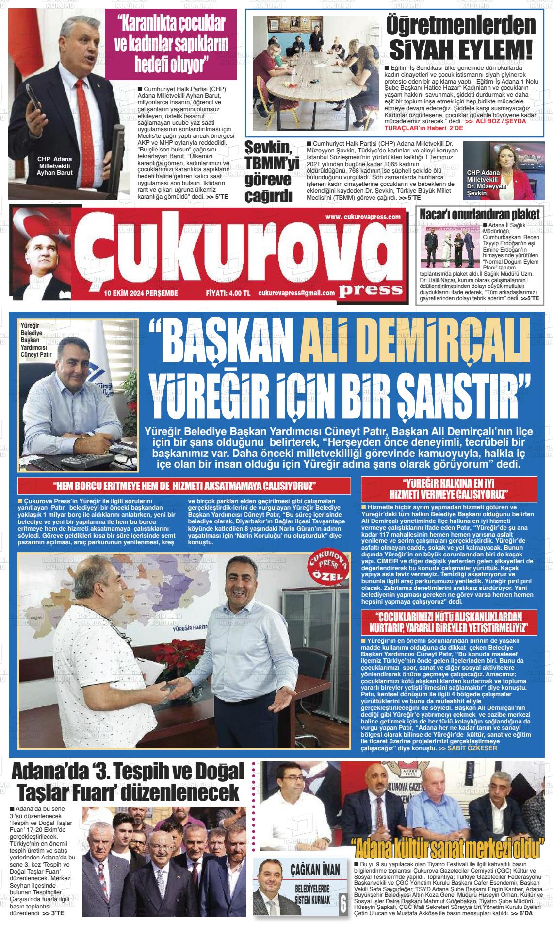 10 Ekim 2024 Çukurova Press Gazete Manşeti