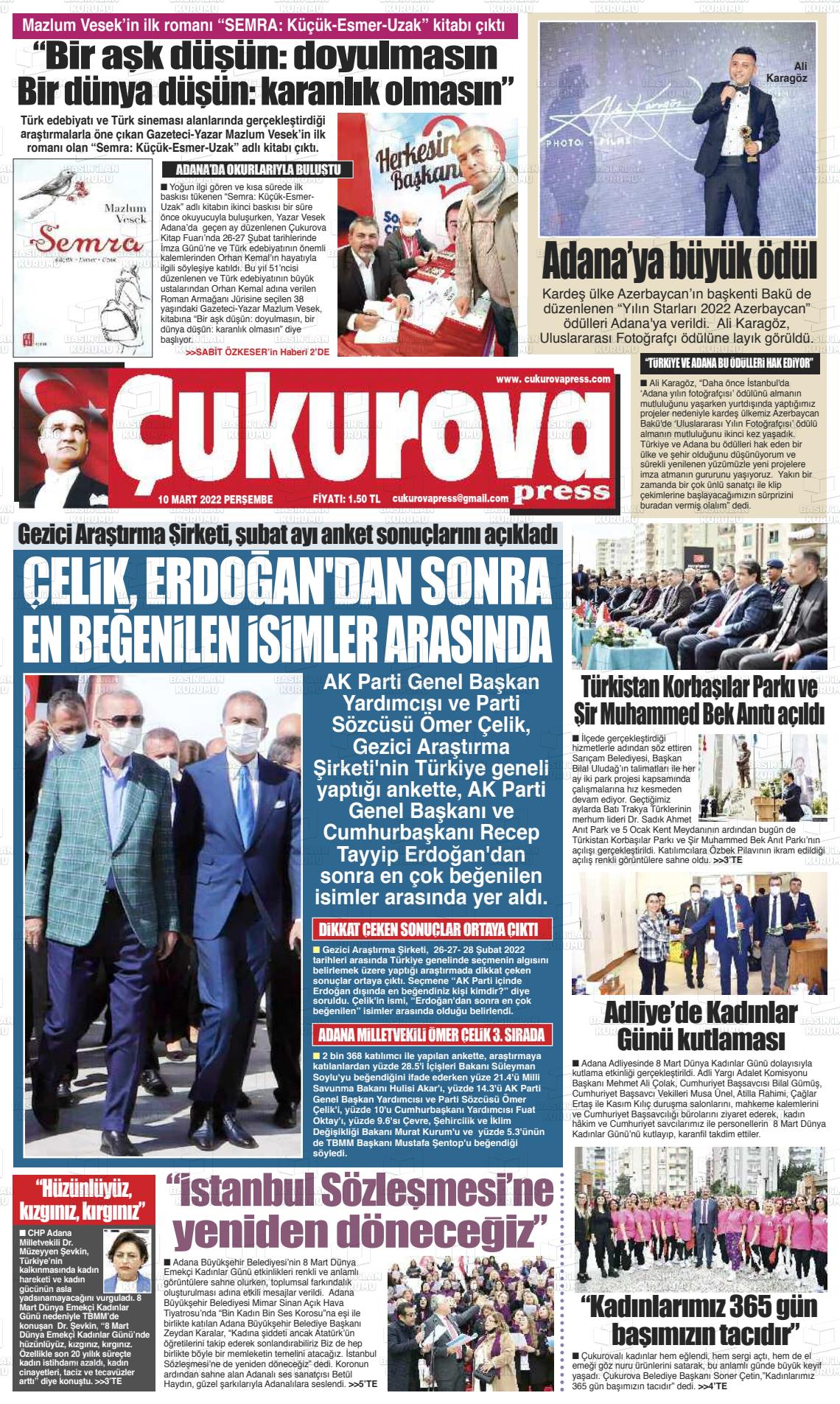 10 Mart 2022 Çukurova Press Gazete Manşeti