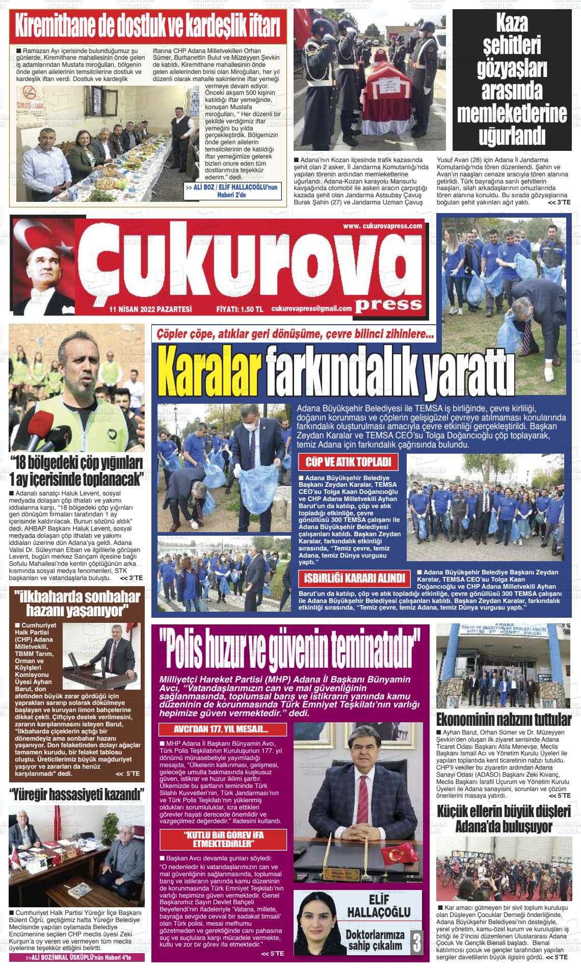 11 Nisan 2022 Çukurova Press Gazete Manşeti