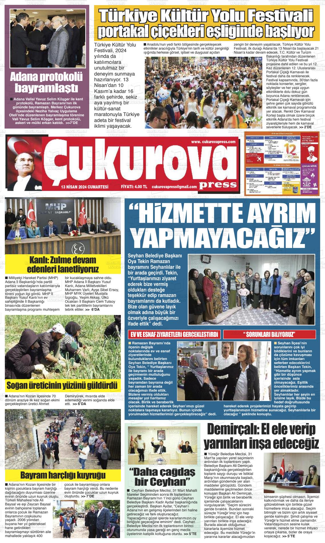 13 Nisan 2024 Çukurova Press Gazete Manşeti