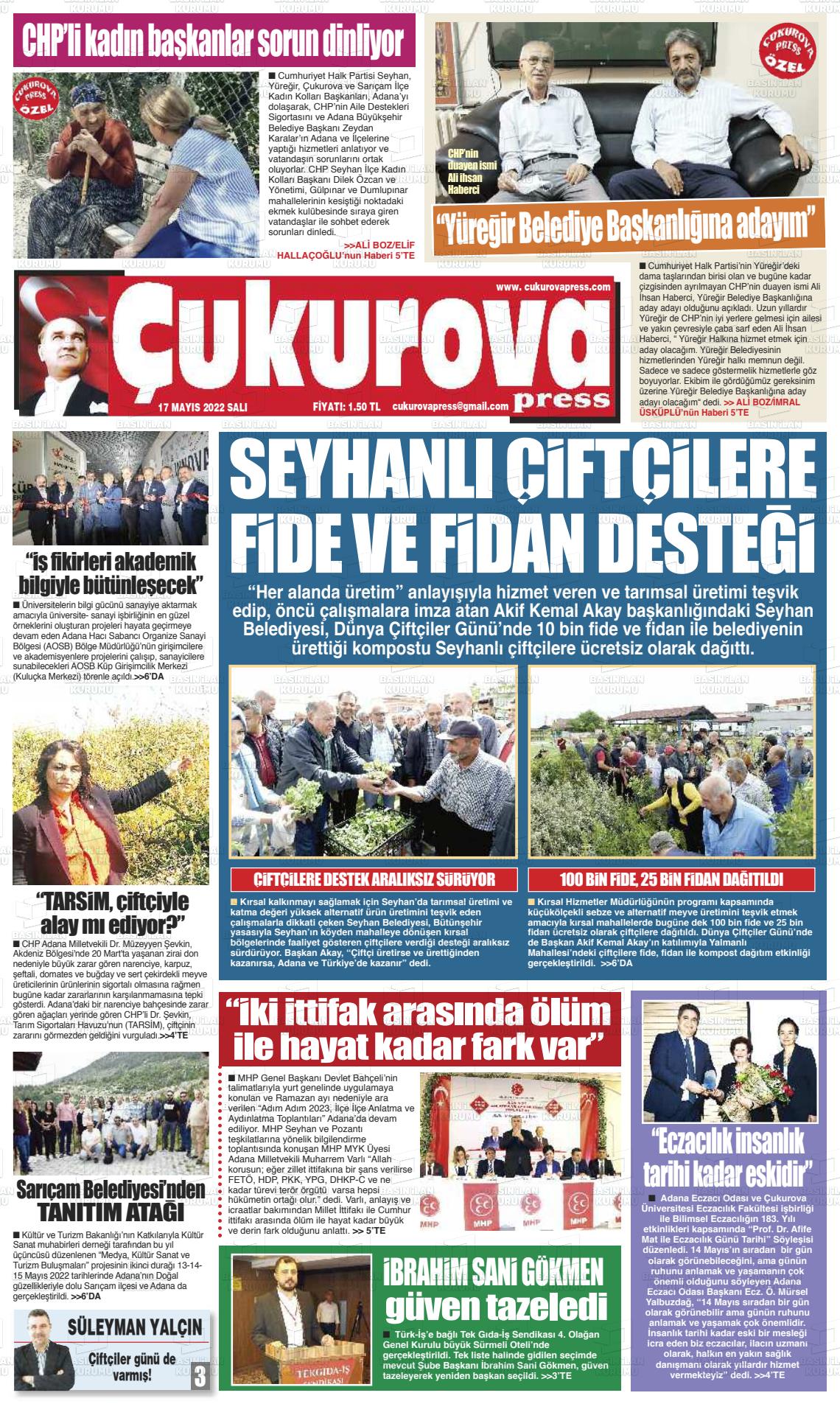 17 Mayıs 2022 Çukurova Press Gazete Manşeti