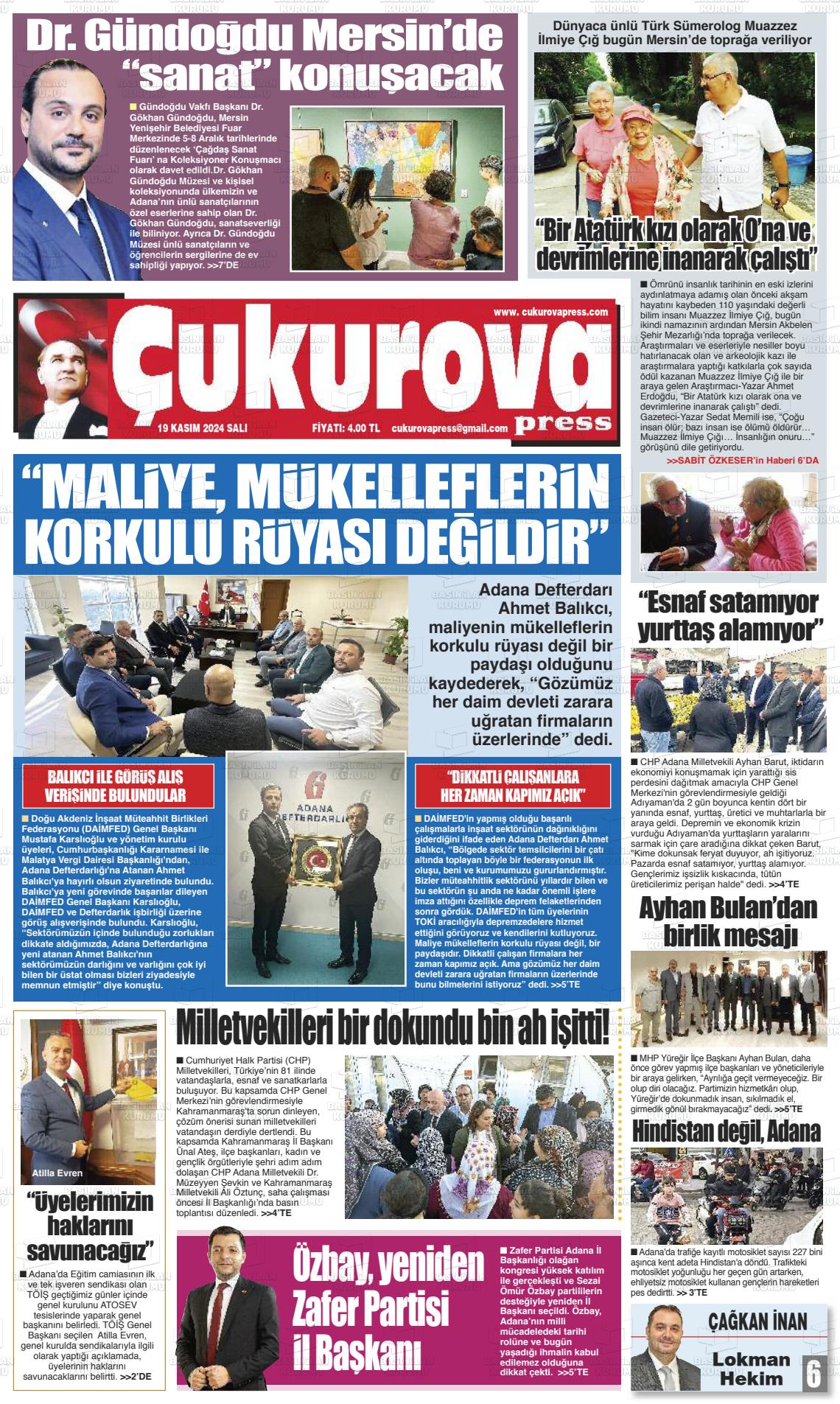 19 Kasım 2024 Çukurova Press Gazete Manşeti