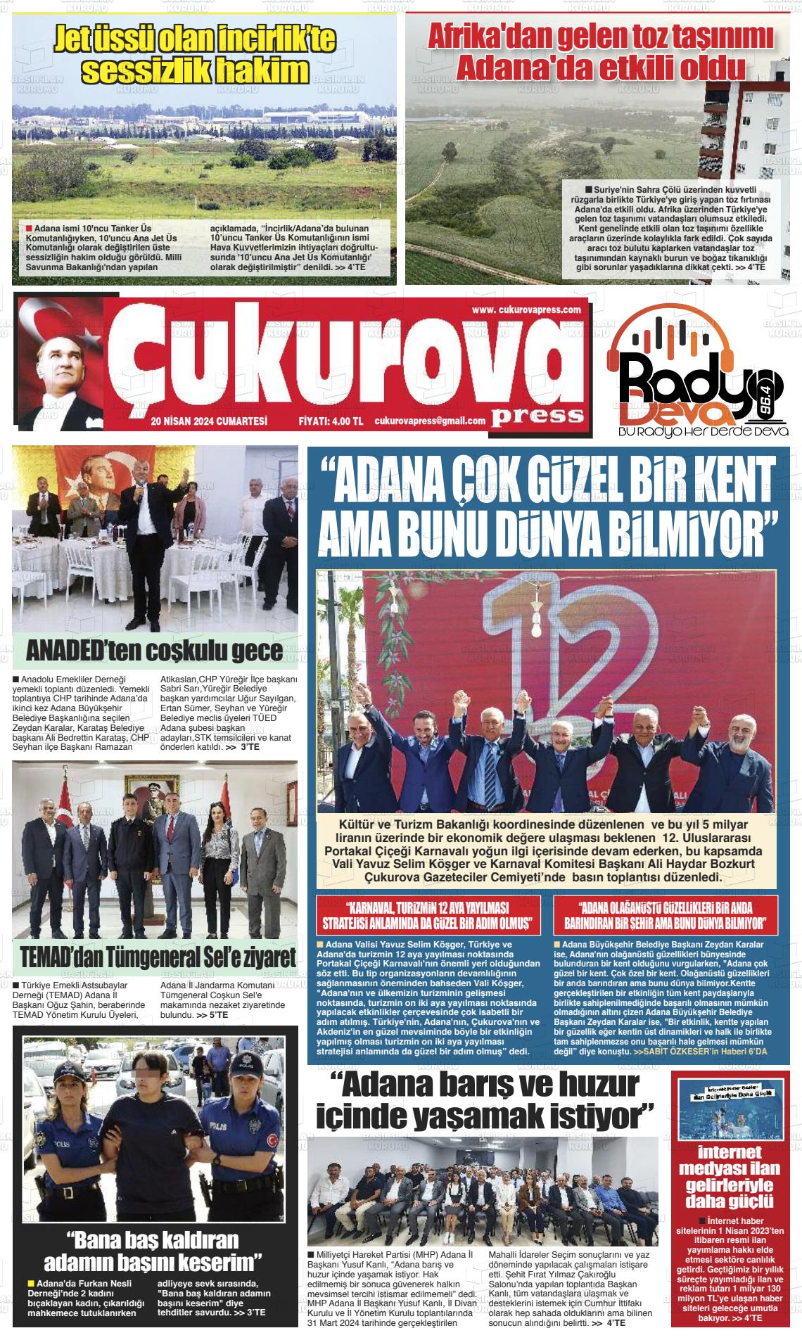 20 Nisan 2024 Çukurova Press Gazete Manşeti