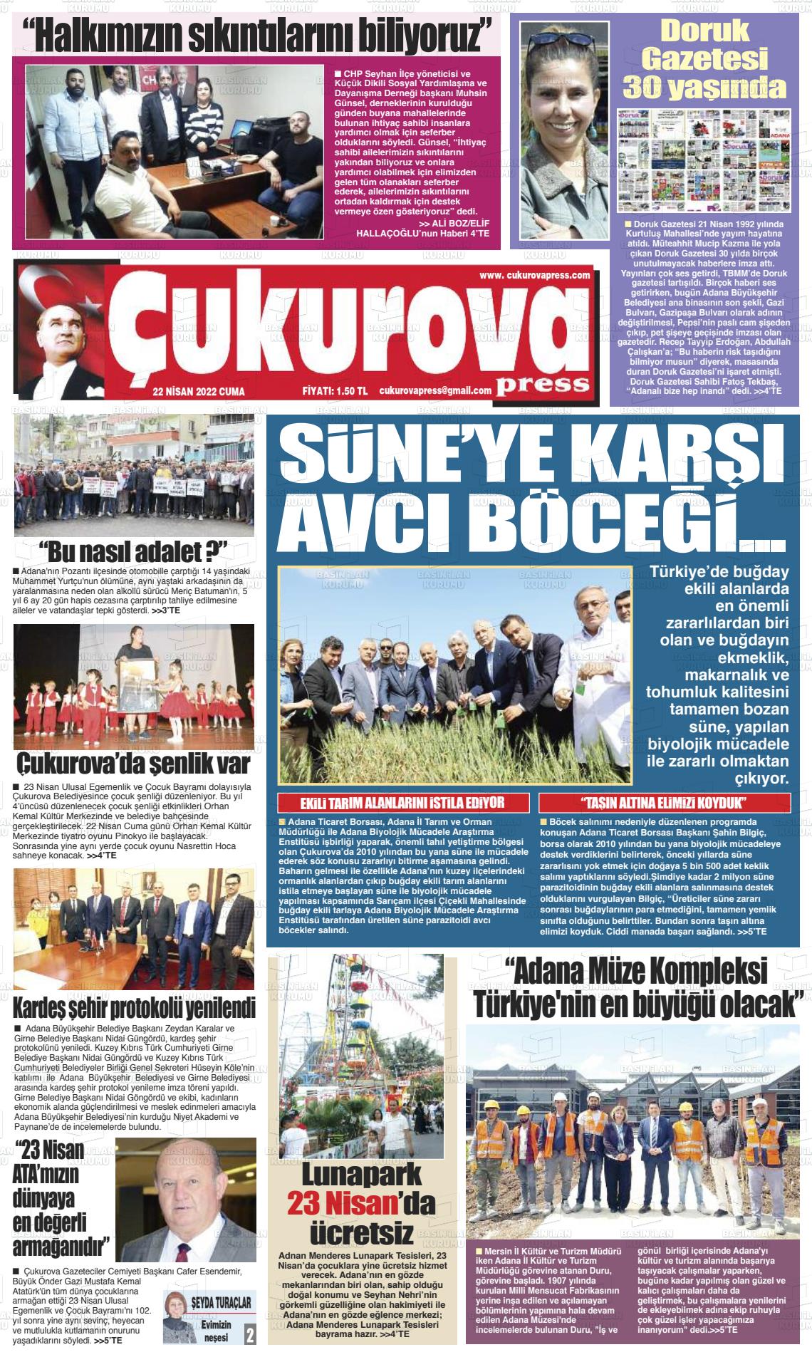 22 Nisan 2022 Çukurova Press Gazete Manşeti