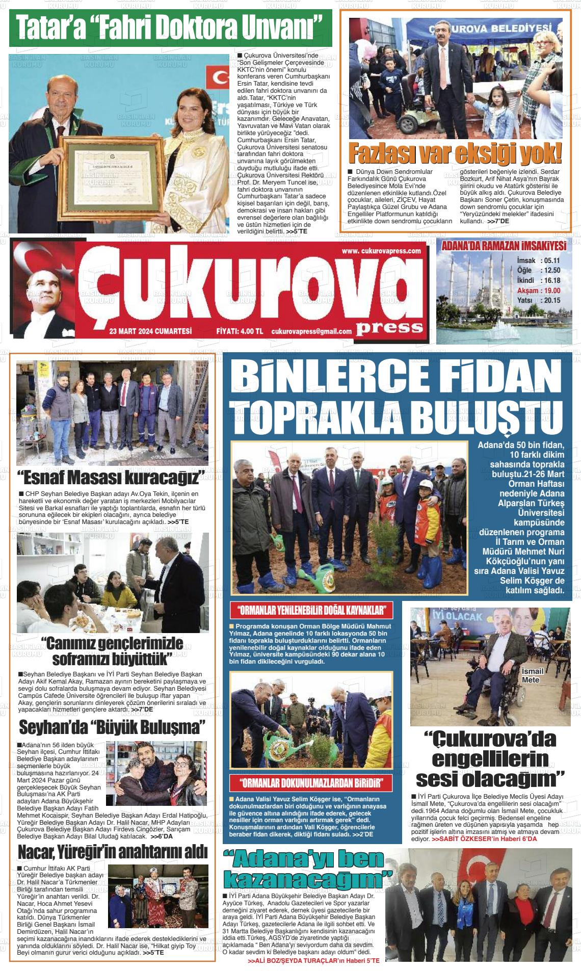 23 Mart 2024 Çukurova Press Gazete Manşeti