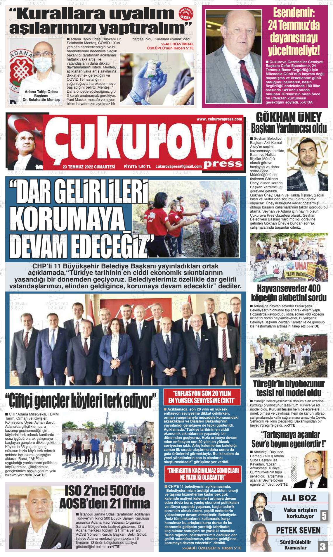 20 Eylül 2022 Çukurova Press Gazete Manşeti