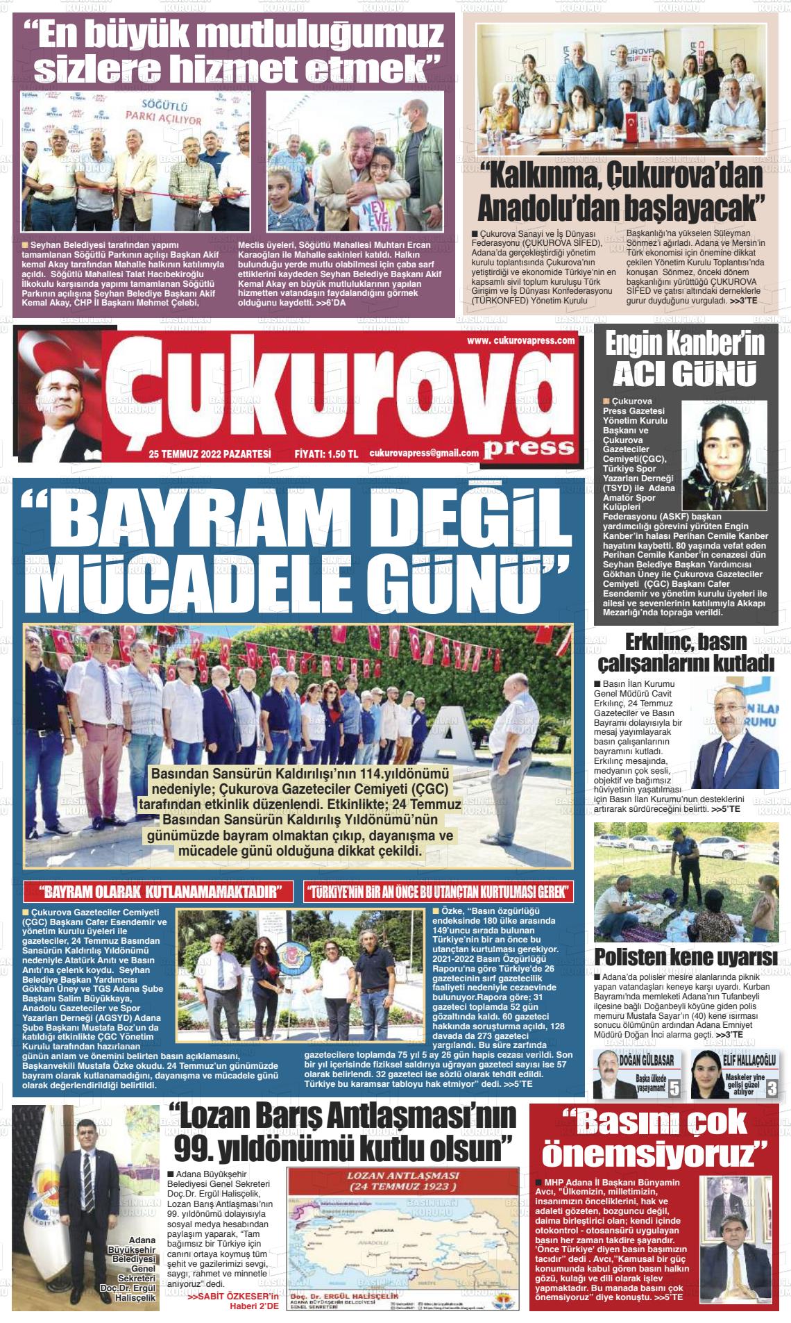 22 Eylül 2022 Çukurova Press Gazete Manşeti