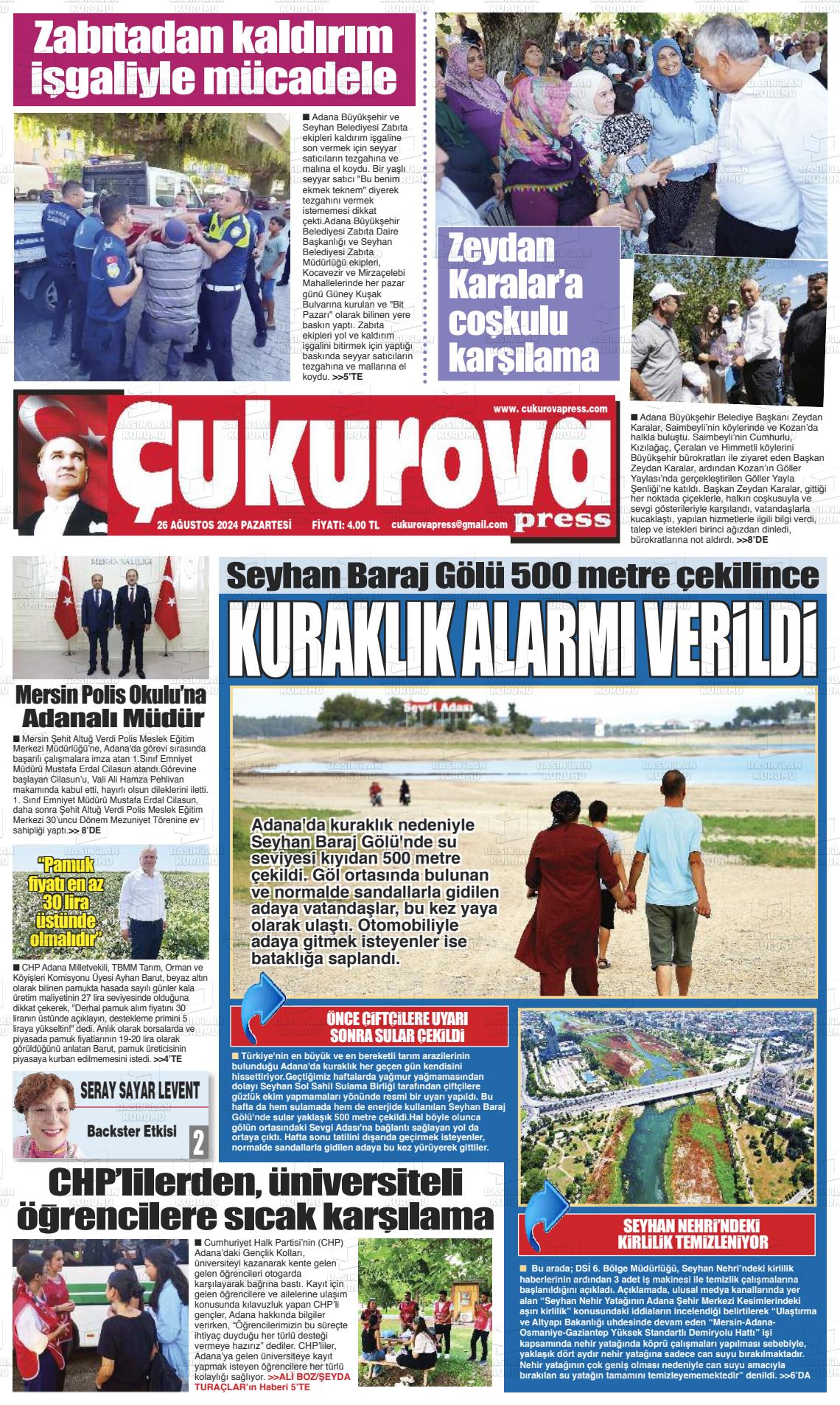 26 Ağustos 2024 Çukurova Press Gazete Manşeti