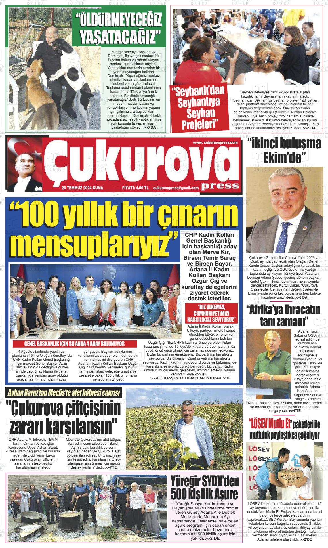 27 Temmuz 2024 Çukurova Press Gazete Manşeti