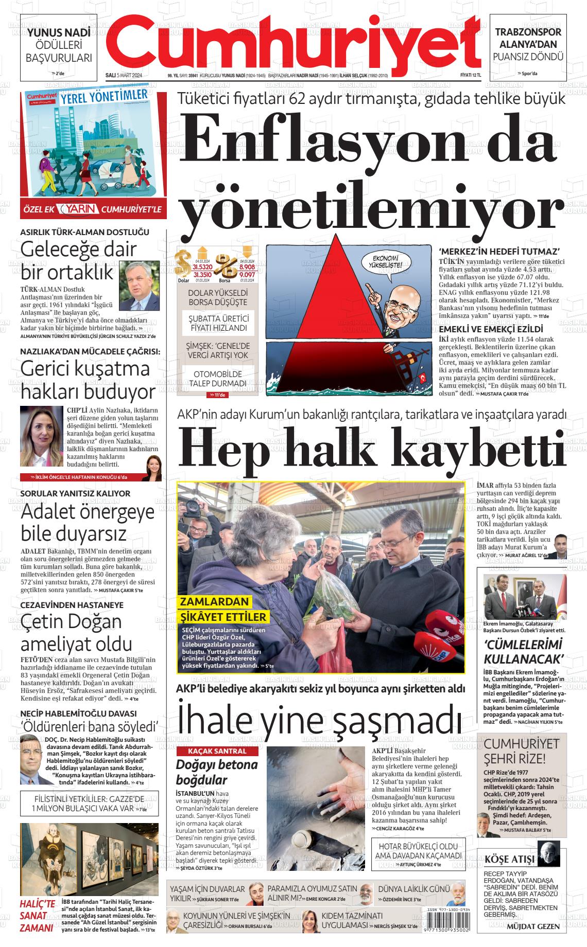 06 Mart 2024 Cumhuriyet Gazete Manşeti