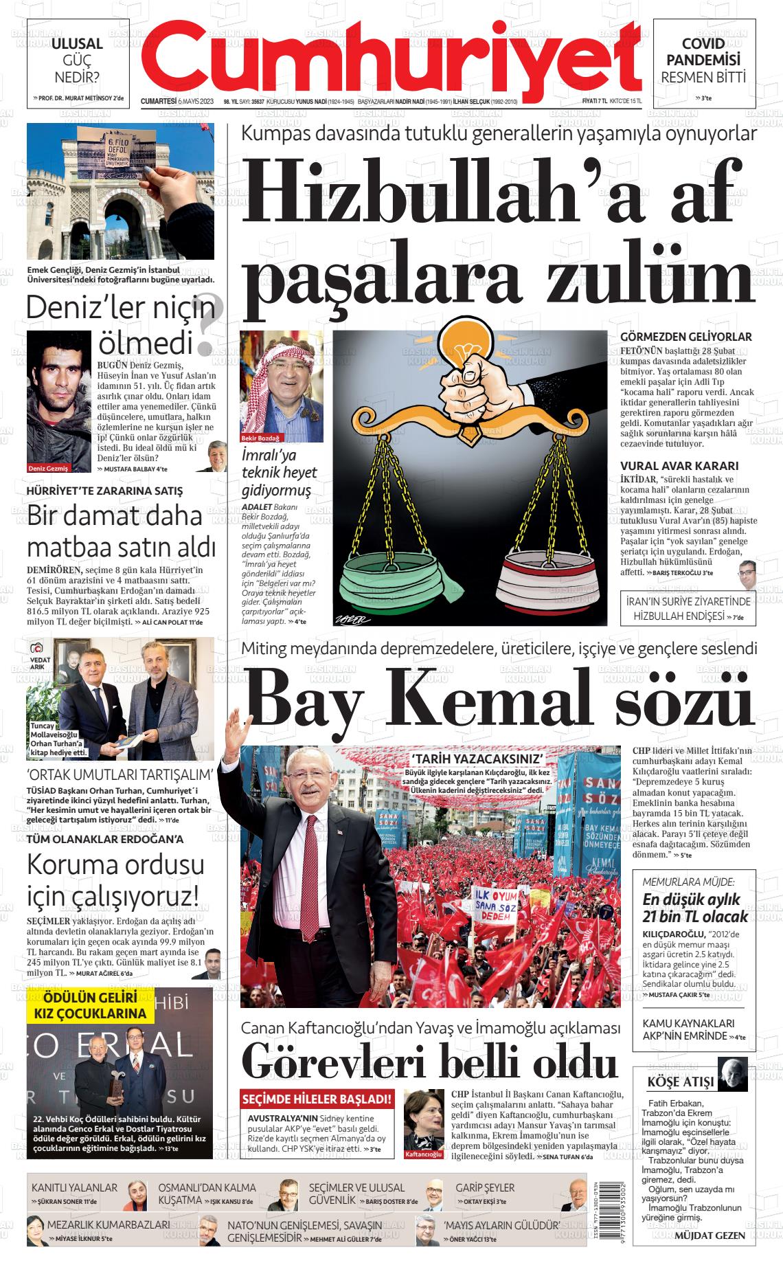 06 Mayıs 2023 Cumhuriyet Gazete Manşeti