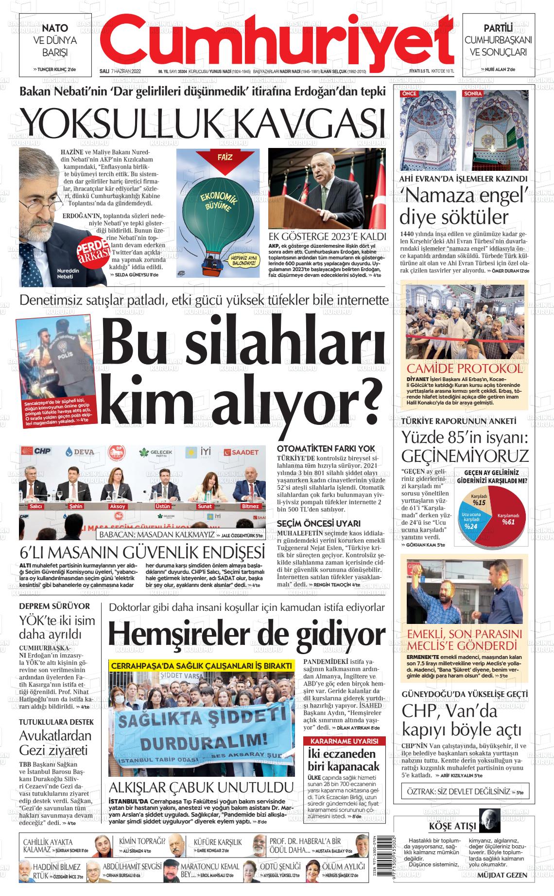 07 Haziran 2022 Cumhuriyet Gazete Manşeti