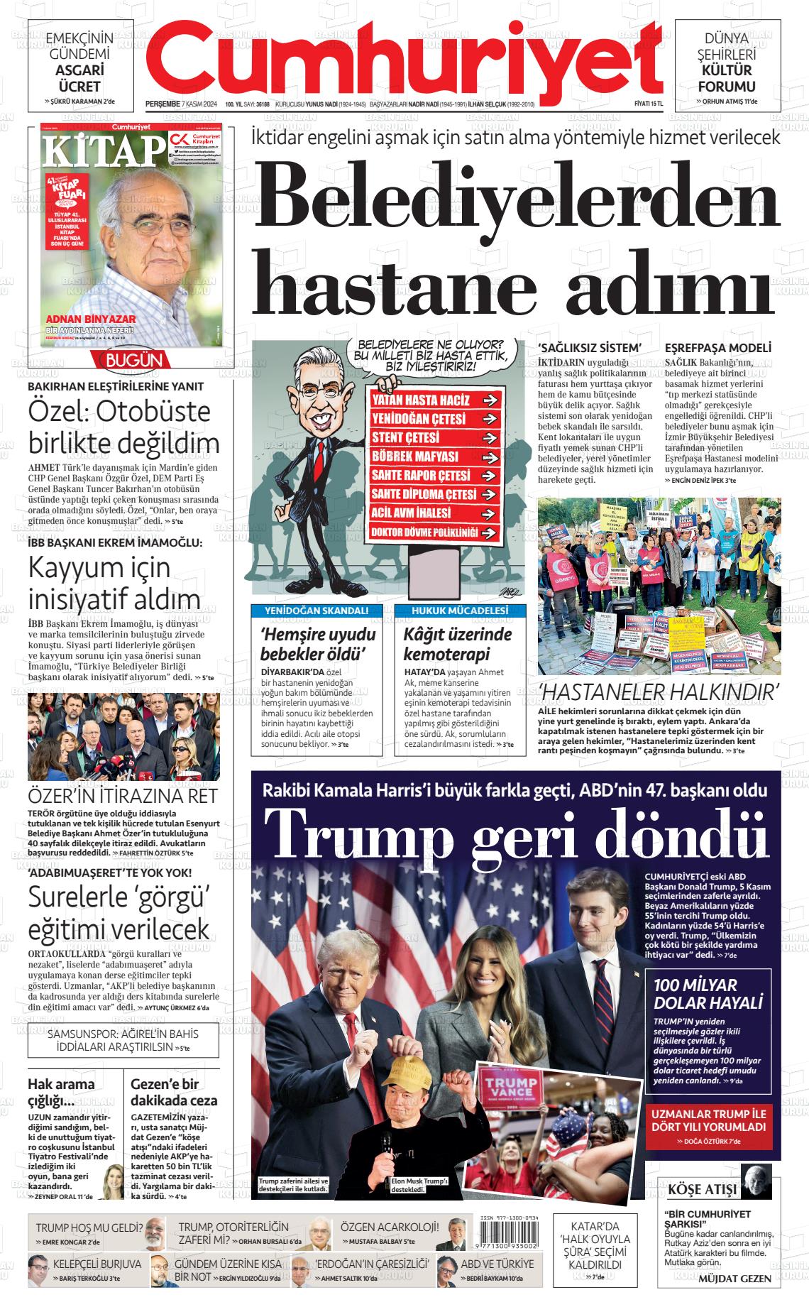 07 Kasım 2024 Cumhuriyet Gazete Manşeti