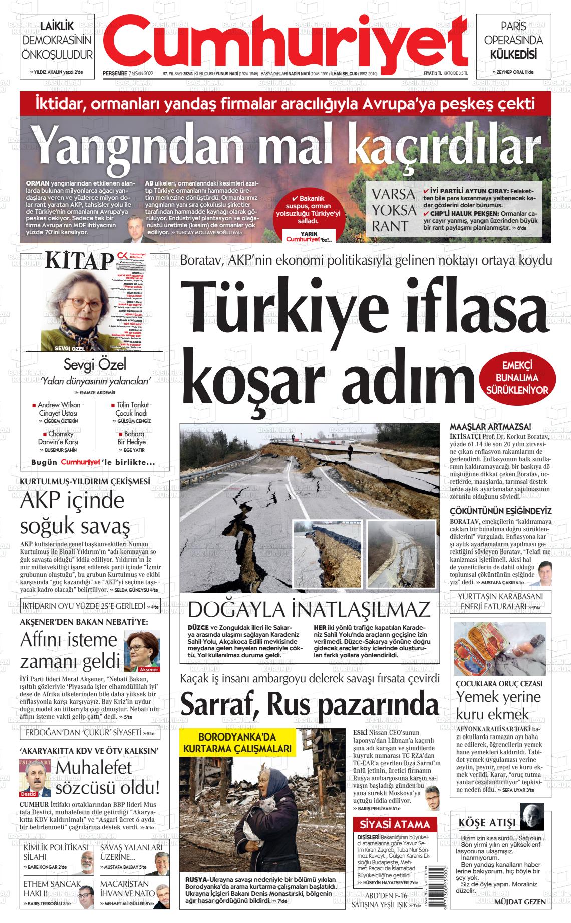 07 Nisan 2022 Cumhuriyet Gazete Manşeti