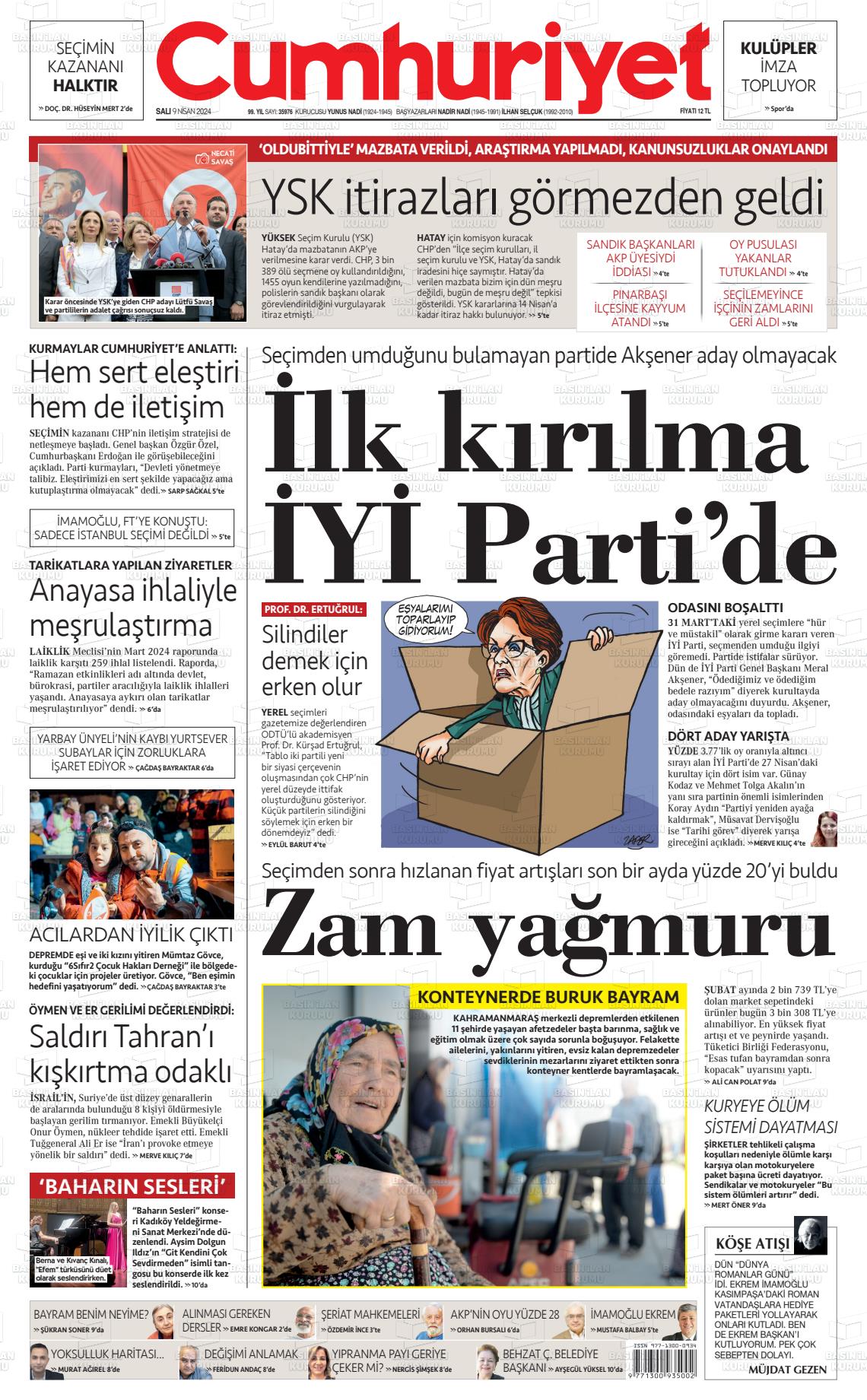 09 Nisan 2024 Cumhuriyet Gazete Manşeti