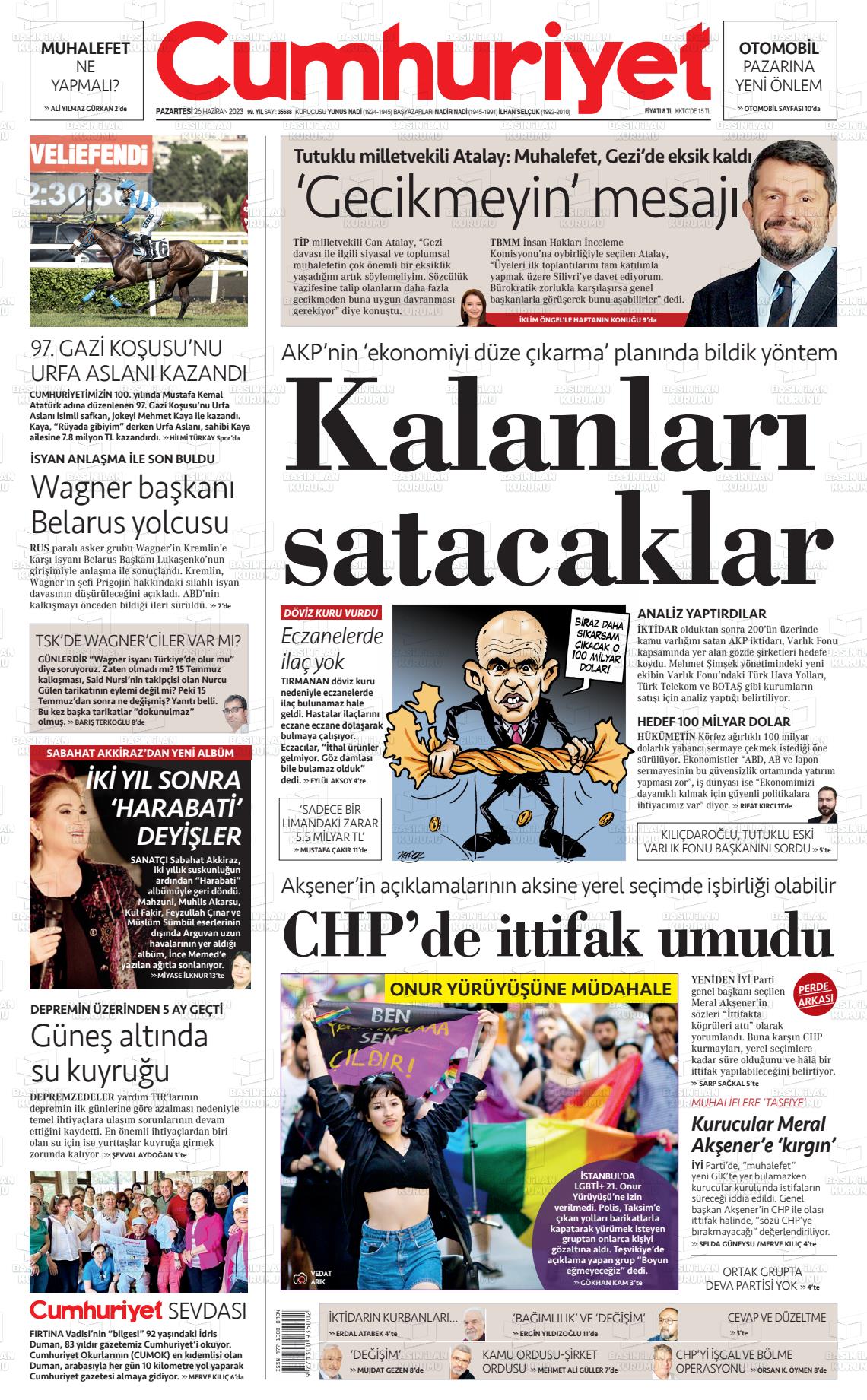 27 Haziran 2023 Cumhuriyet Gazete Manşeti