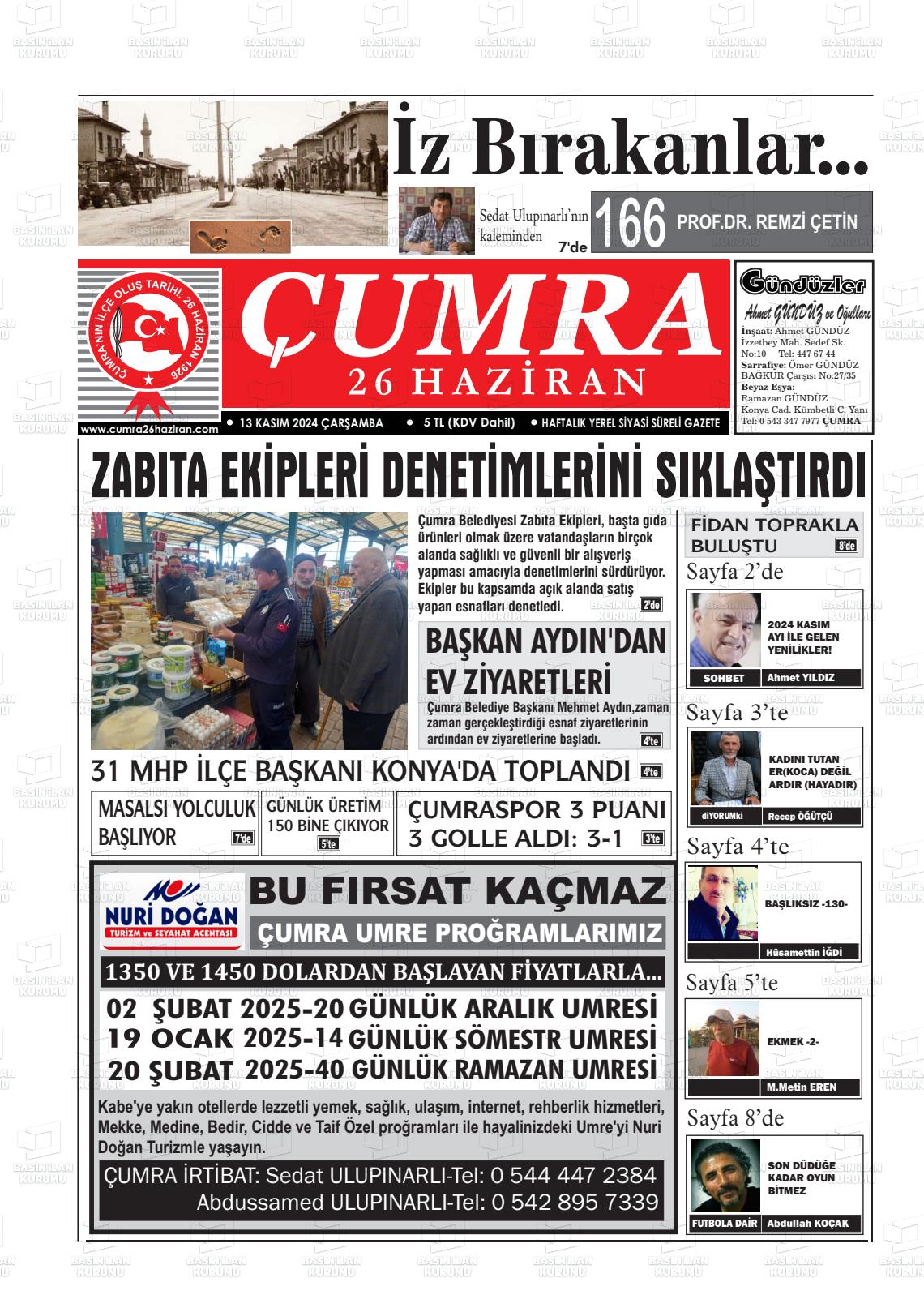 13 Kasım 2024 Çumra 26 Haziran Gazete Manşeti