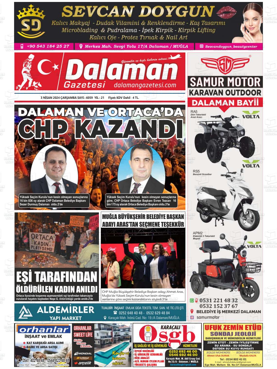 03 Nisan 2024 Dalaman Gazete Manşeti