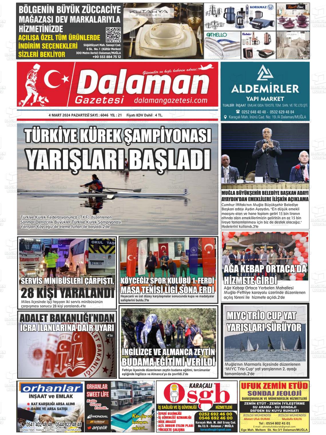 04 Mart 2024 Dalaman Gazete Manşeti