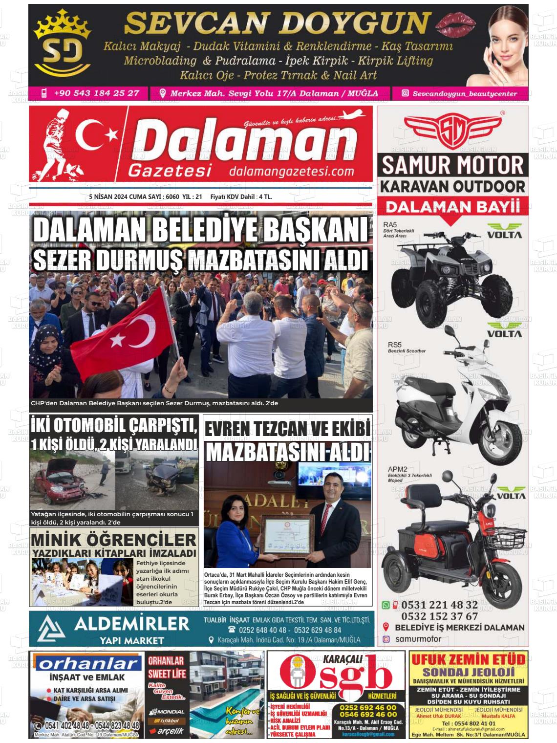 05 Nisan 2024 Dalaman Gazete Manşeti